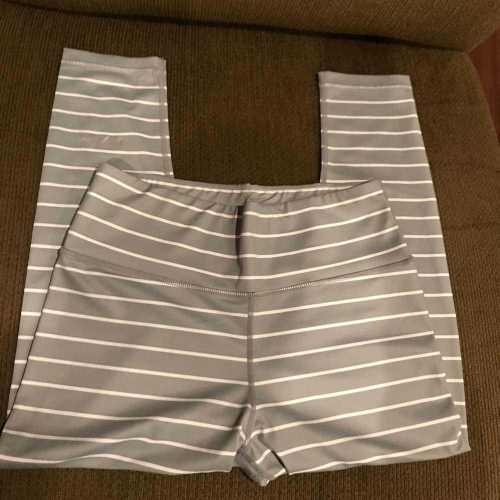 Kiava Light Grey/White Striped Athletic Capris